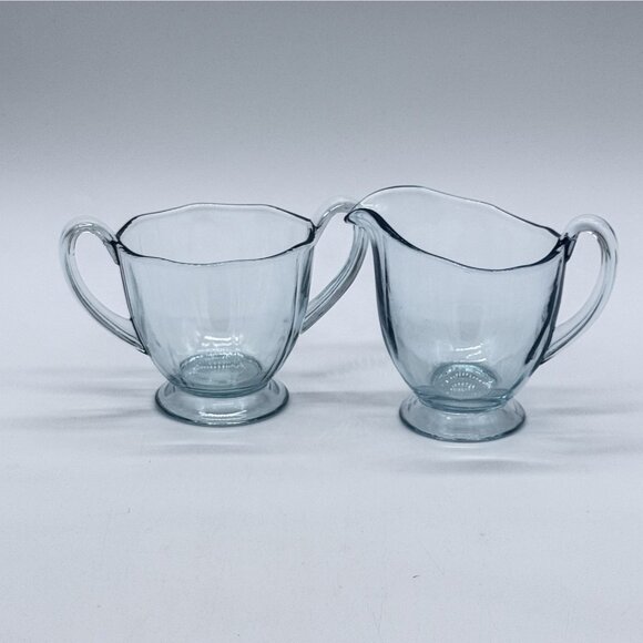 Vintage Fostoria Azure Blue Depression Glass Fairfax Open Sugar and Creamer Set - Picture 5 of 8